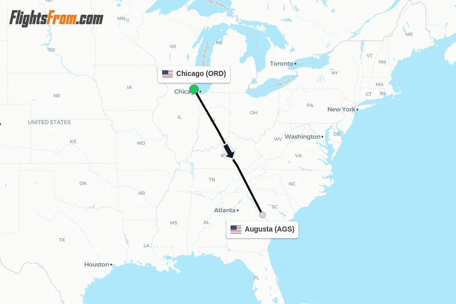 Flights from Chicago to Augusta route map