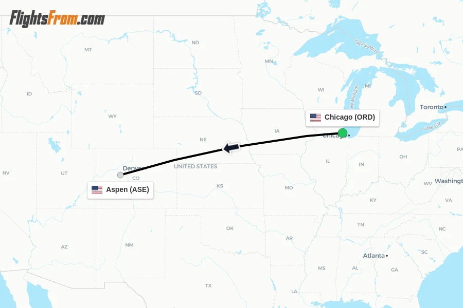 Flights from Chicago to Aspen route map