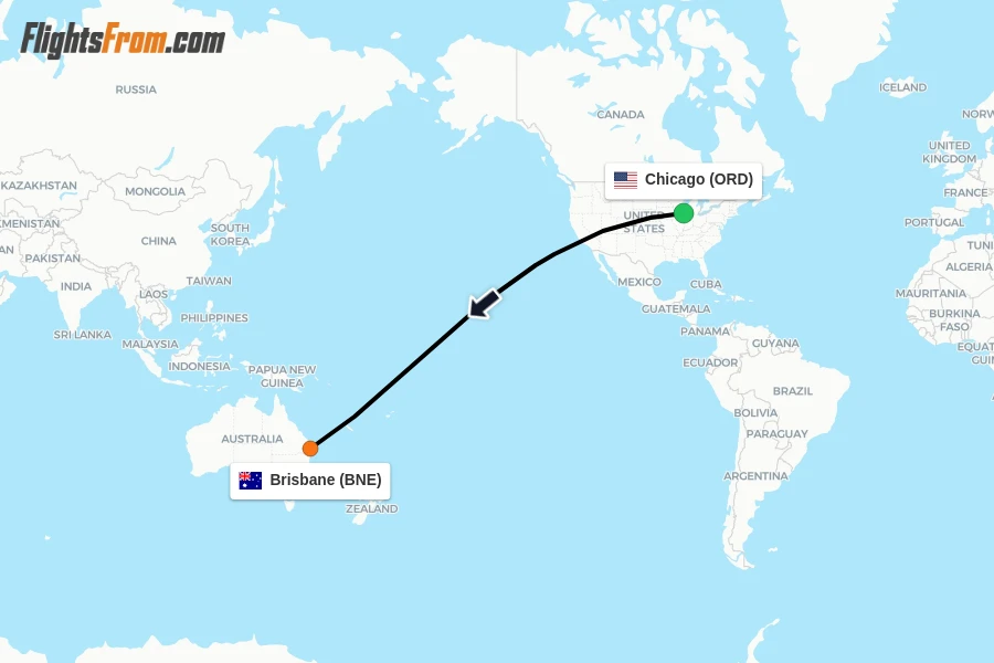 Flights from Chicago to Brisbane route map
