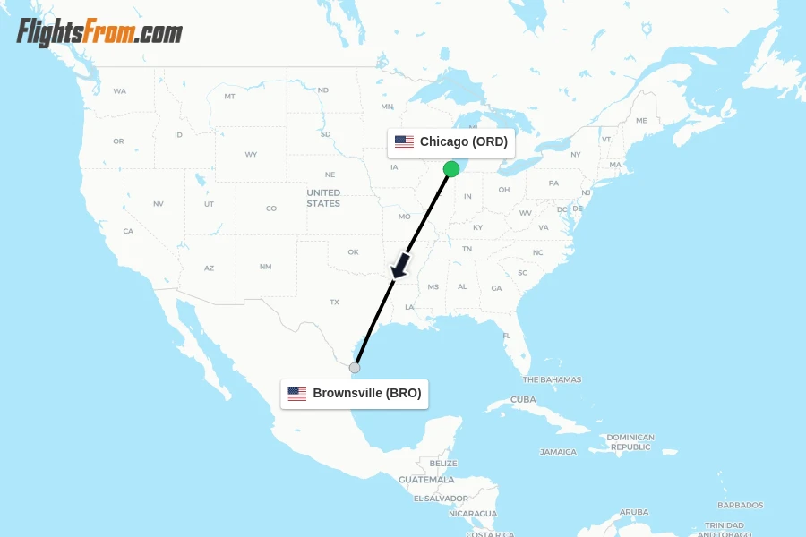 Flights from Chicago to Brownsville route map