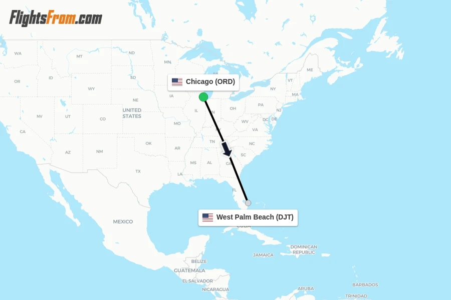 Flights from Chicago to West Palm Beach route map