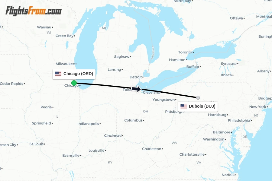 Flights from Chicago to Dubois route map