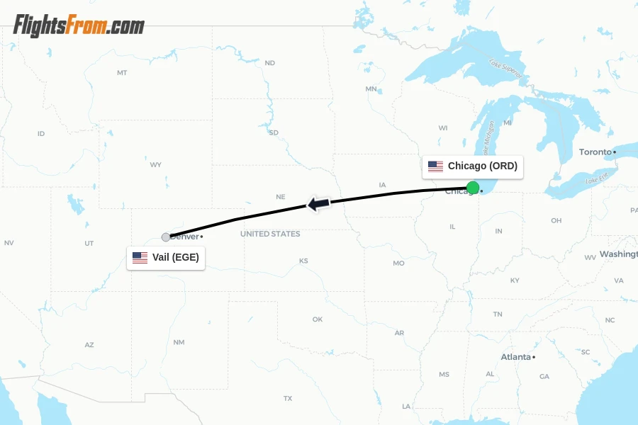 Flights from Chicago to Vail route map