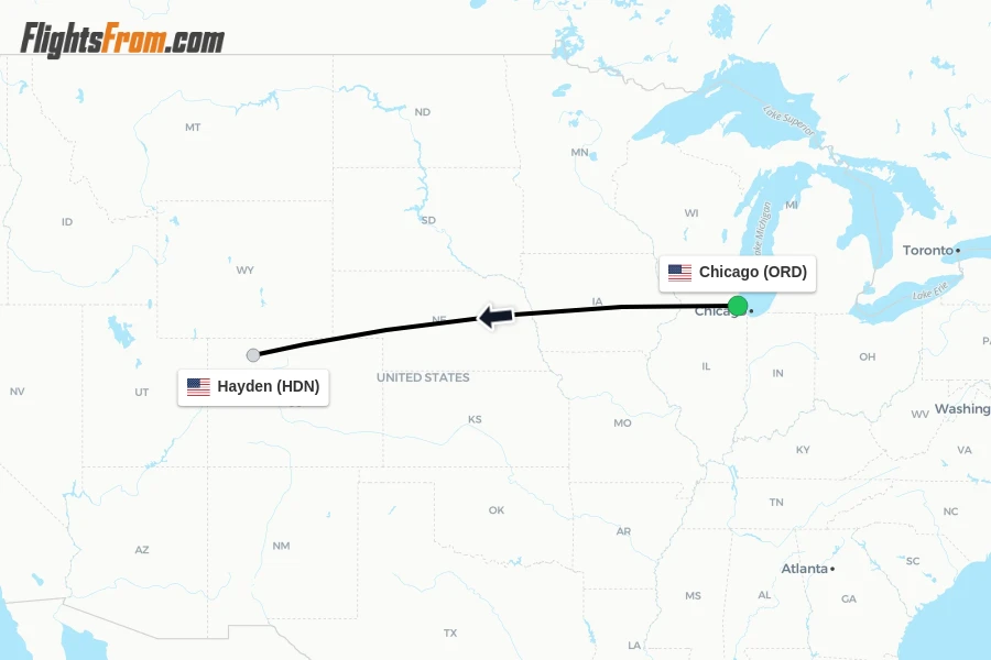 Flights from Chicago to Hayden route map