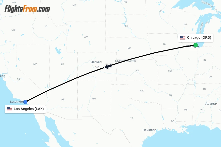 Flights from Chicago to Los Angeles route map