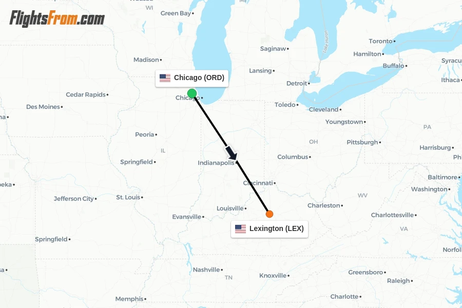 Flights from Chicago to Lexington route map