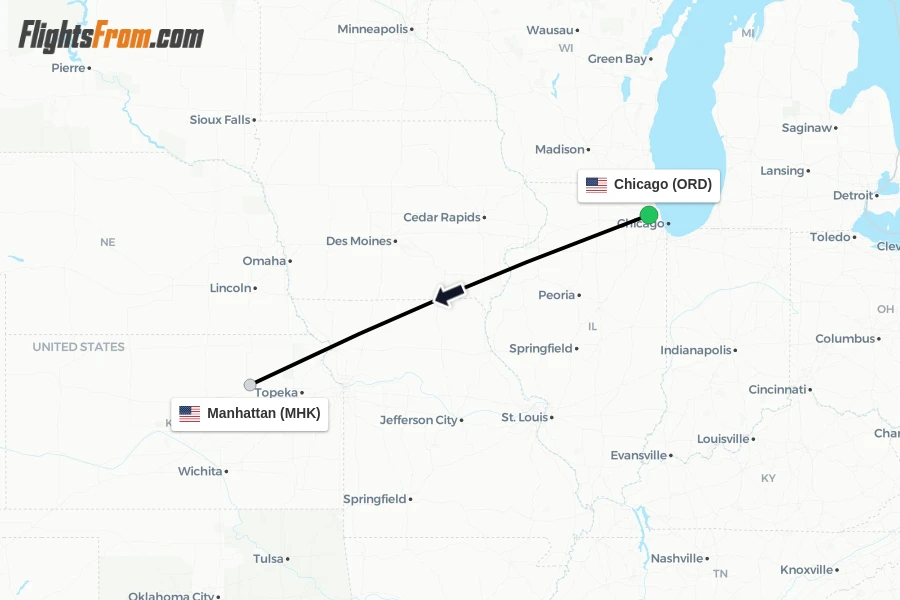 Flights from Chicago to Manhattan route map