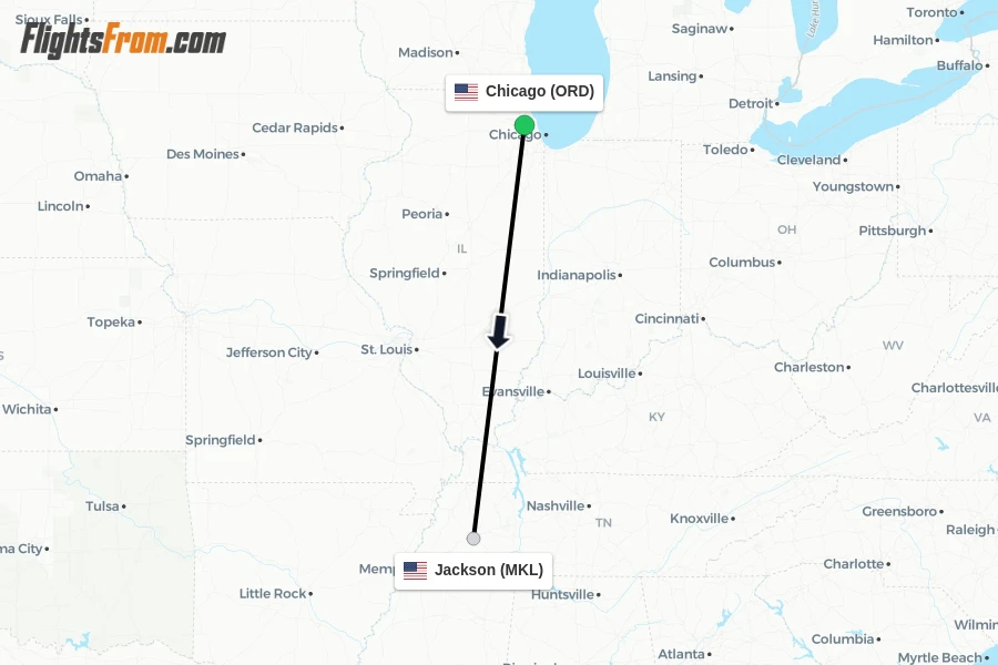 Flights from Chicago to Jackson route map