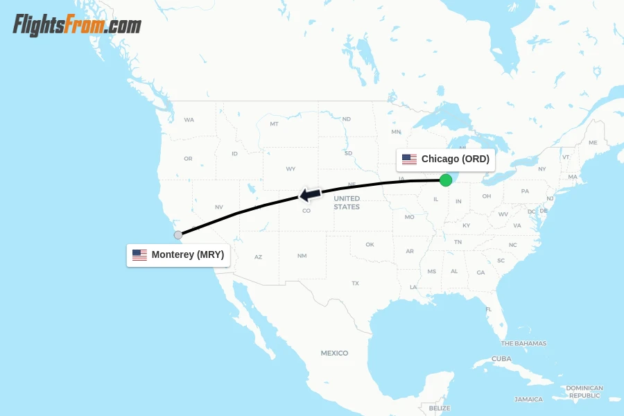 Flights from Chicago to Monterey route map