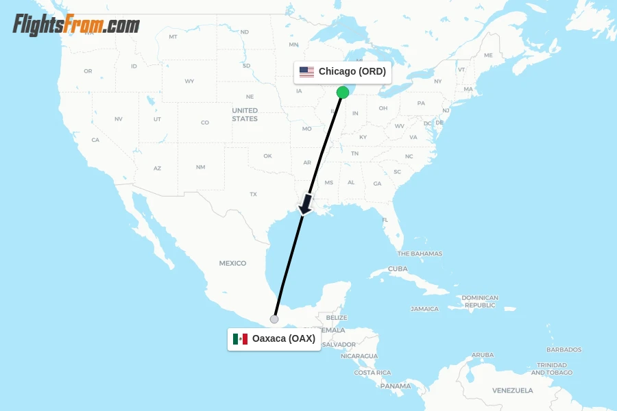 Flights from Chicago to Oaxaca route map