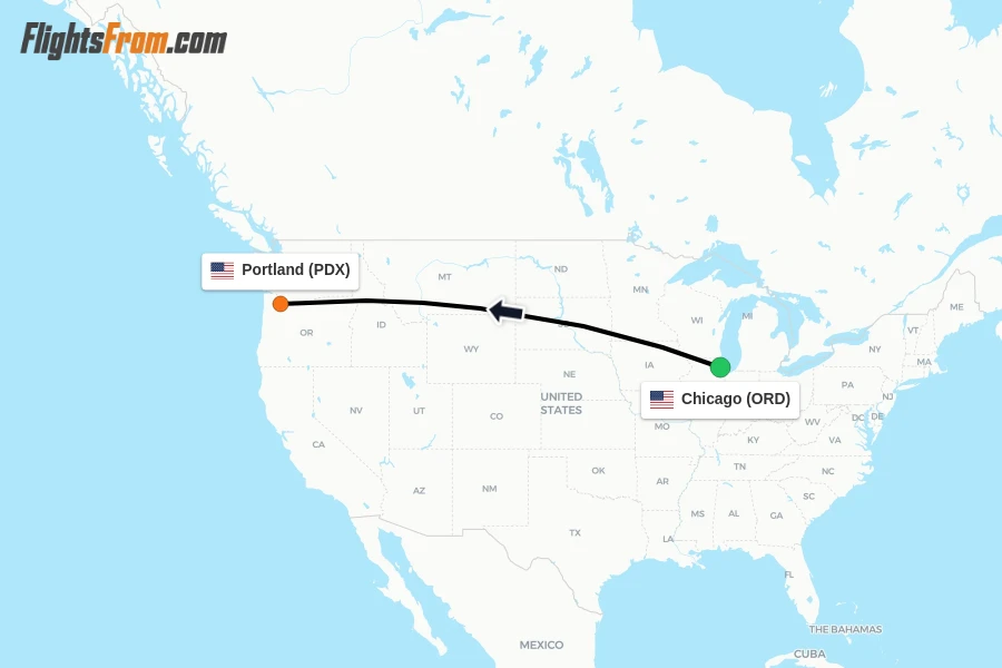 Flights from Chicago to Portland route map