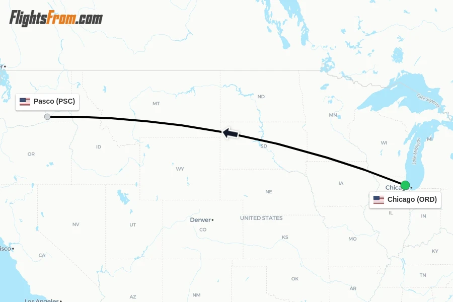 Flights from Chicago to Pasco route map