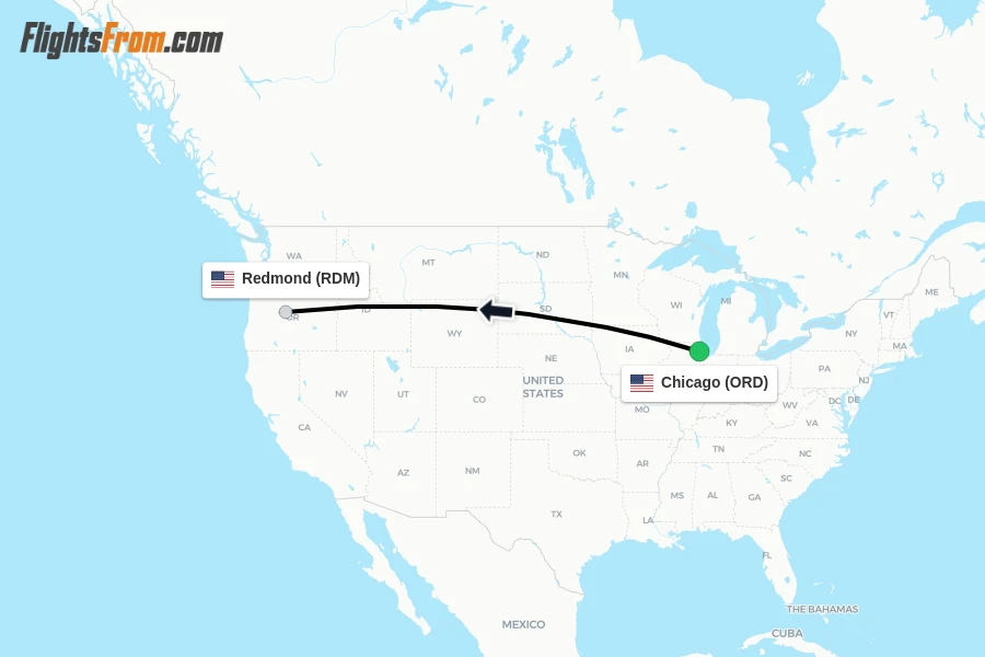 Flights from Chicago to Redmond route map