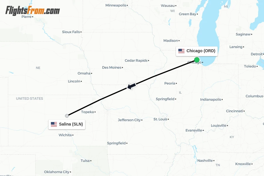Flights from Chicago to Salina route map