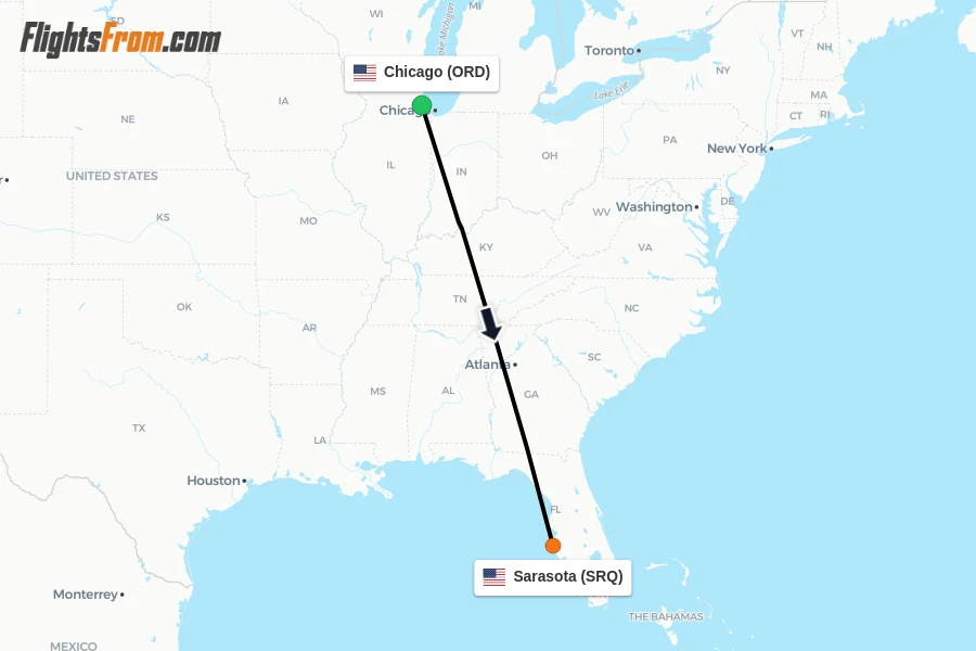 Flights from Chicago to Sarasota route map