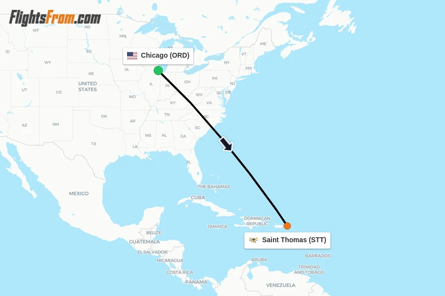 Flights from Chicago to Saint Thomas route map