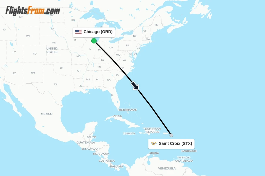 Flights from Chicago to Saint Croix route map