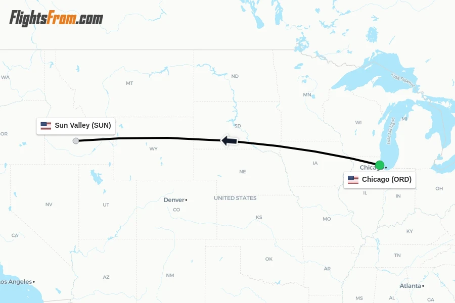 Flights from Chicago to Sun Valley route map