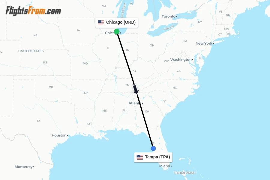 Flights from Chicago to Tampa route map