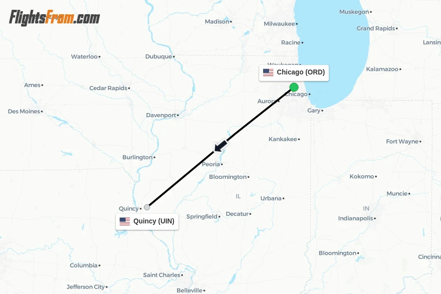 Flights from Chicago to Quincy route map