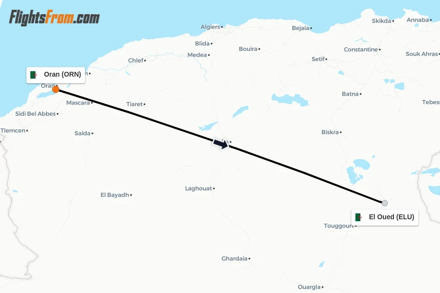 Flights from Oran to El Oued route map