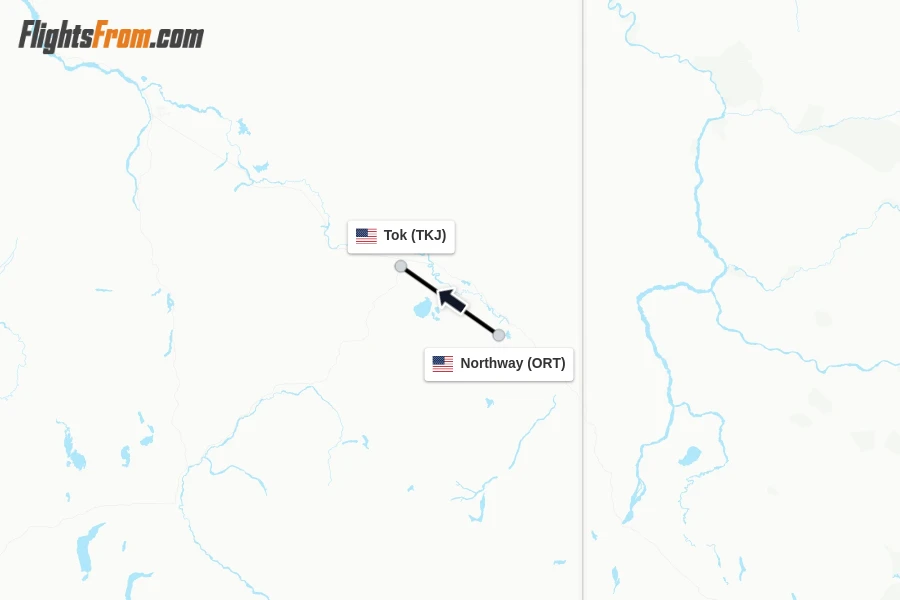 Flights from Northway to Tok route map