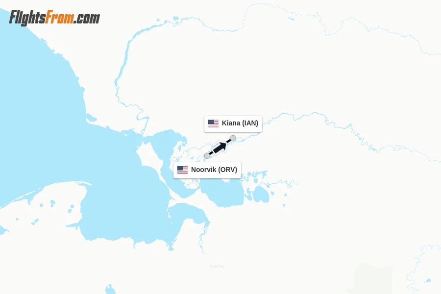 Flights from Noorvik to Kiana route map