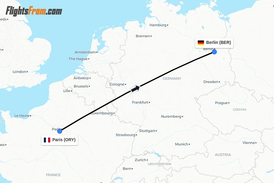 Flights from Paris to Berlin route map