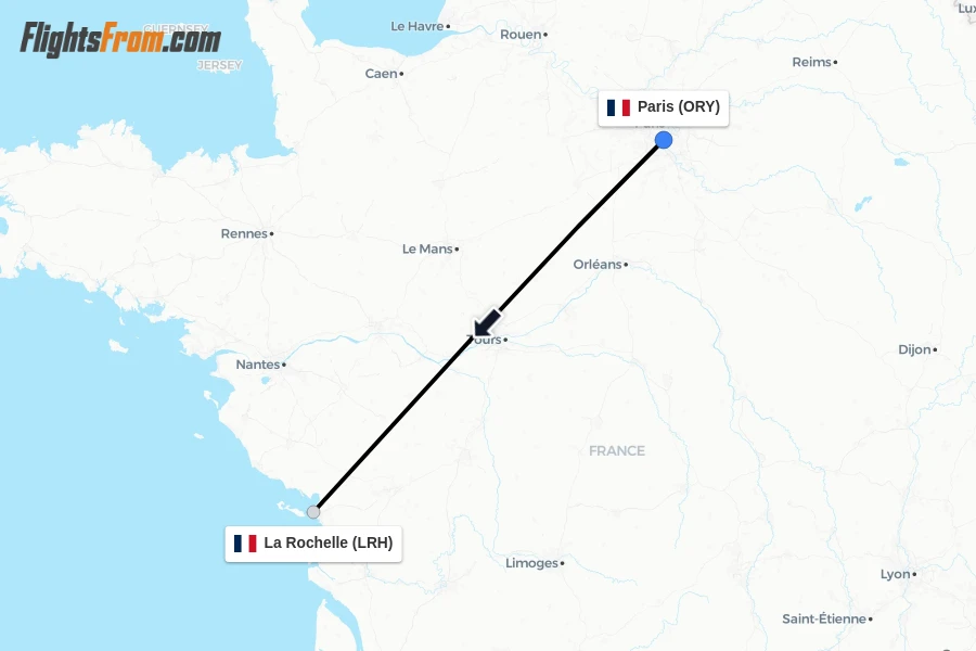 Flights from Paris to La Rochelle route map
