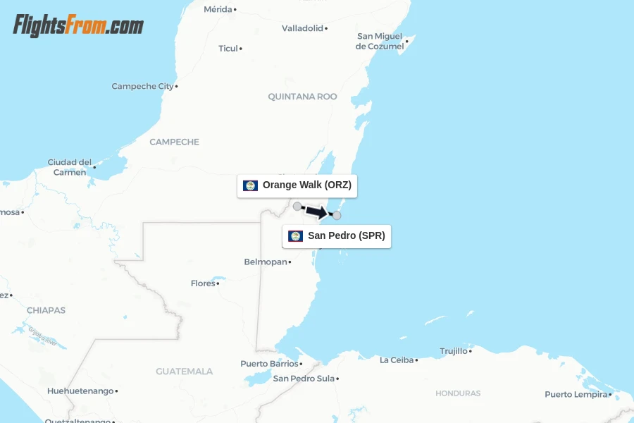 Flights from Orange Walk to San Pedro route map