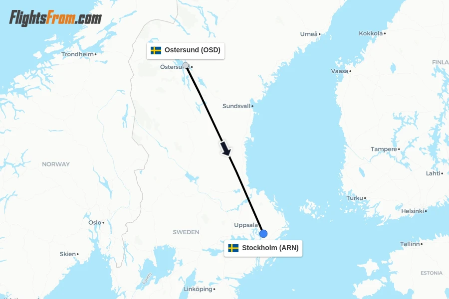 Flights from Ostersund to Stockholm route map