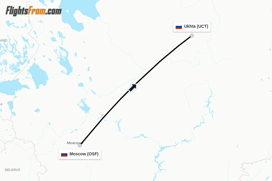 Flights from Moscow to Ukhta route map