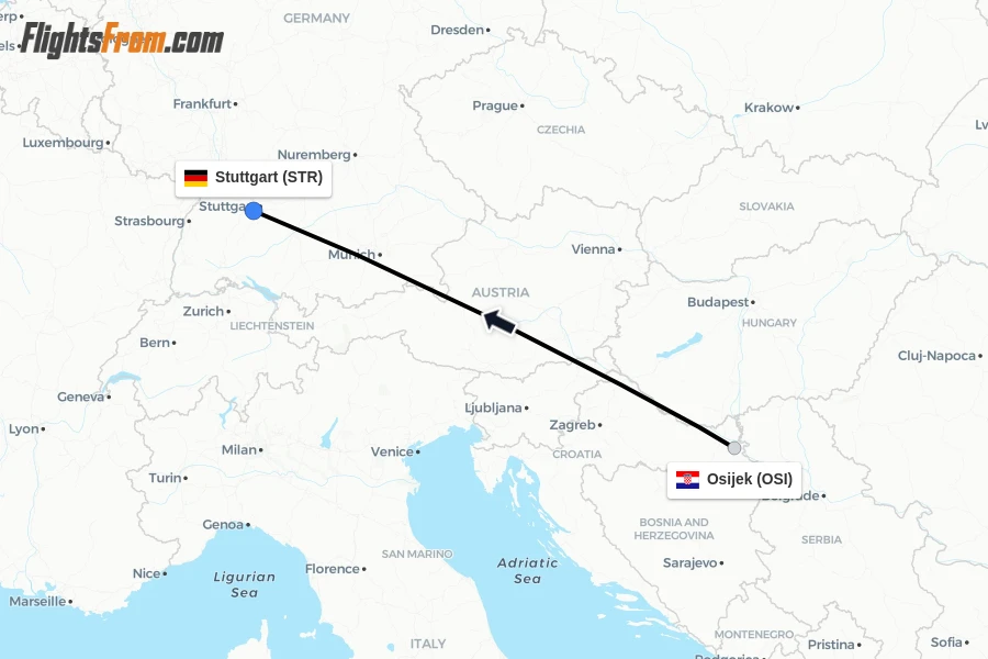 Flights from Osijek to Stuttgart route map