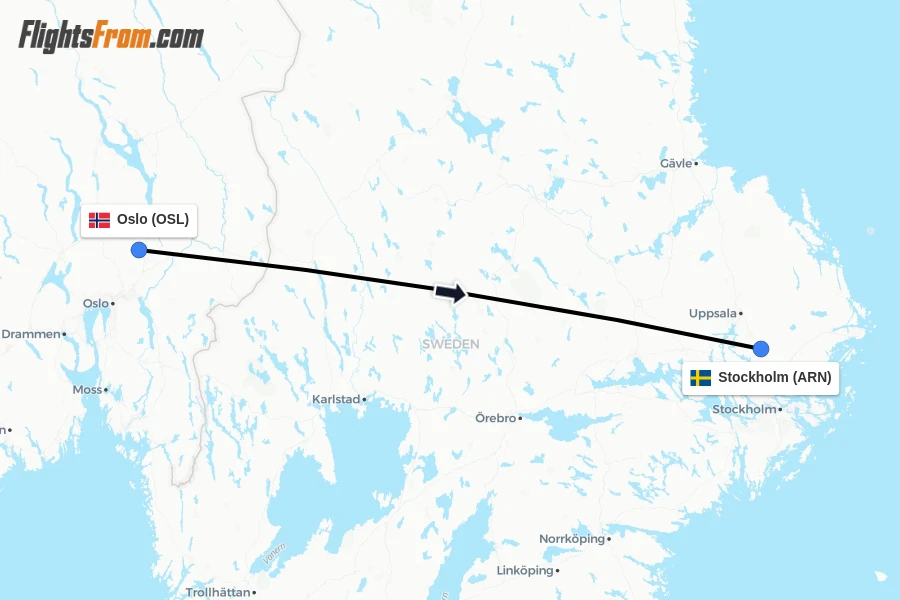 Flights from Oslo to Stockholm route map
