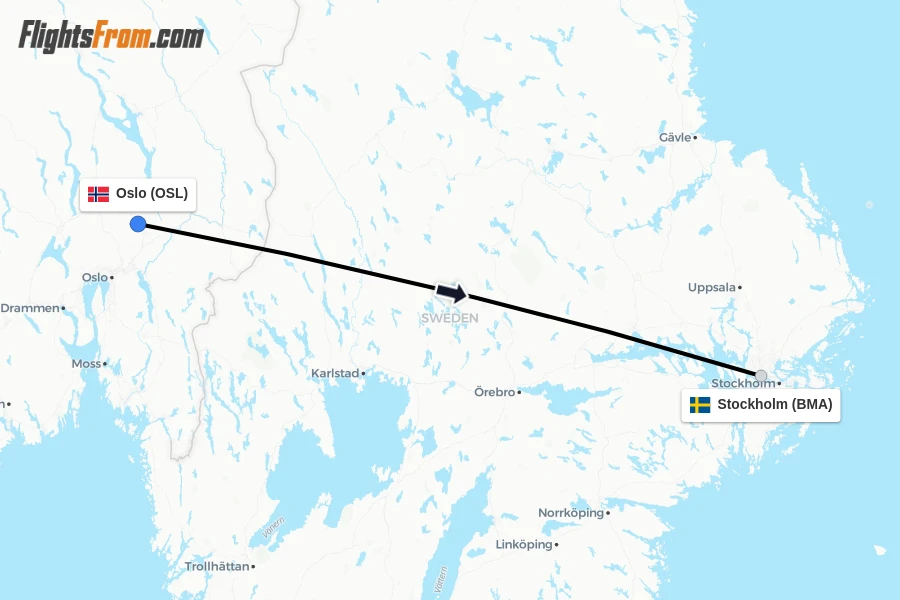 Flights from Oslo to Stockholm route map