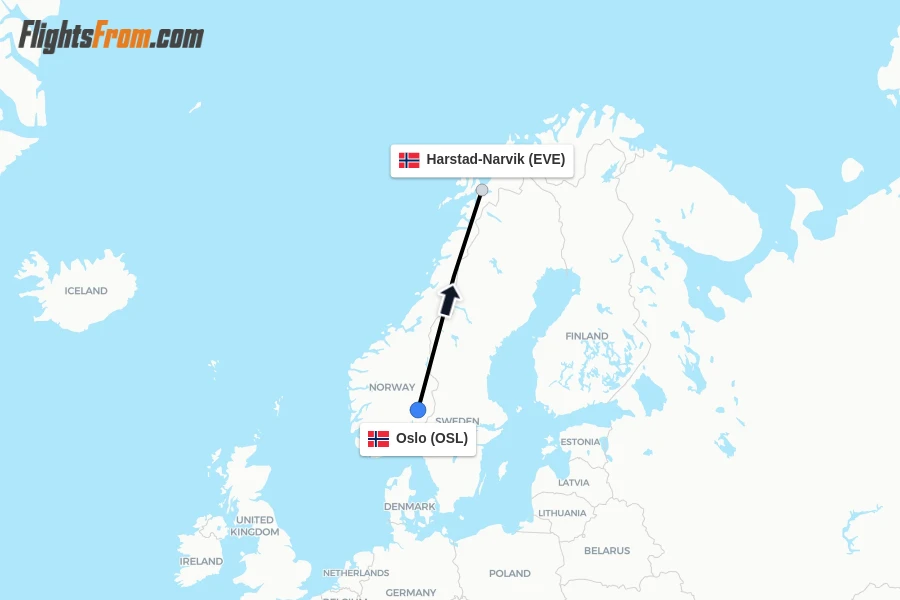 Flights from Oslo to Harstad-Narvik route map