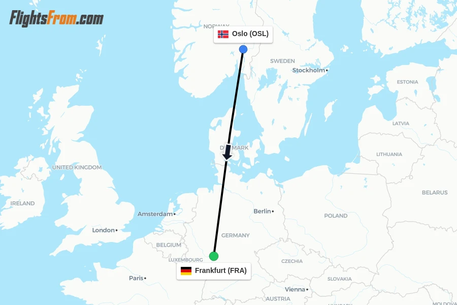 Flights from Oslo to Frankfurt route map
