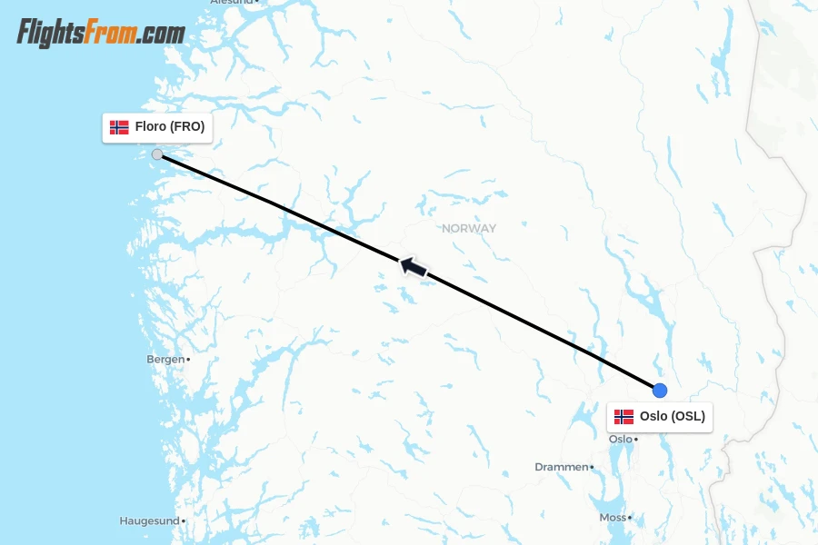 Flights from Oslo to Floro route map