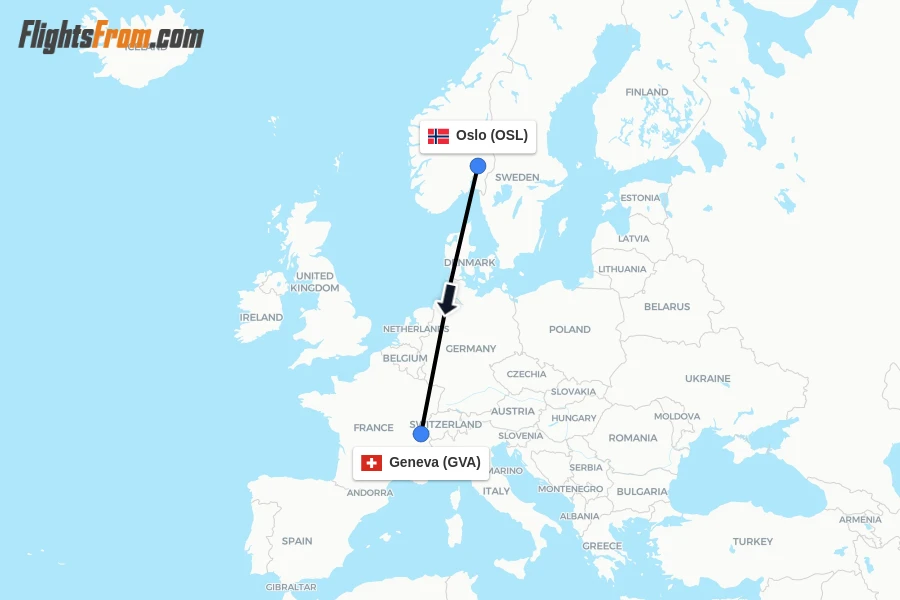 Flights from Oslo to Geneva route map