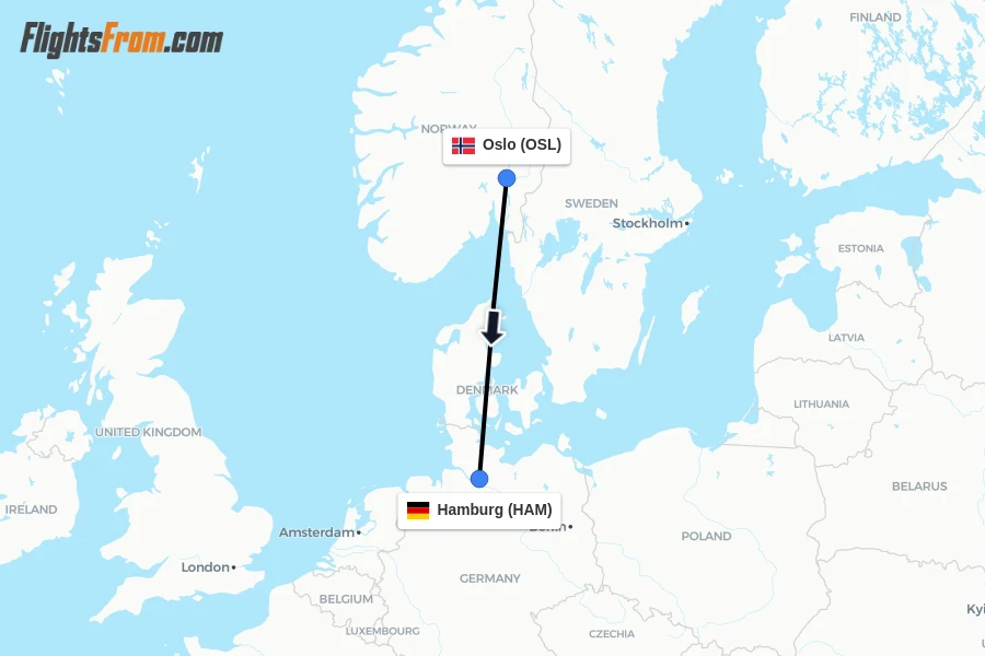 Flights from Oslo to Hamburg route map