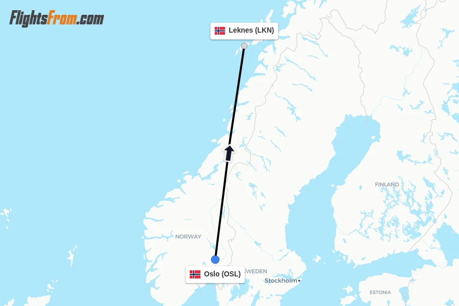 Flights from Oslo to Leknes route map