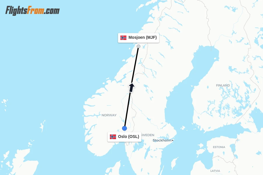 Flights from Oslo to Mosjoen route map