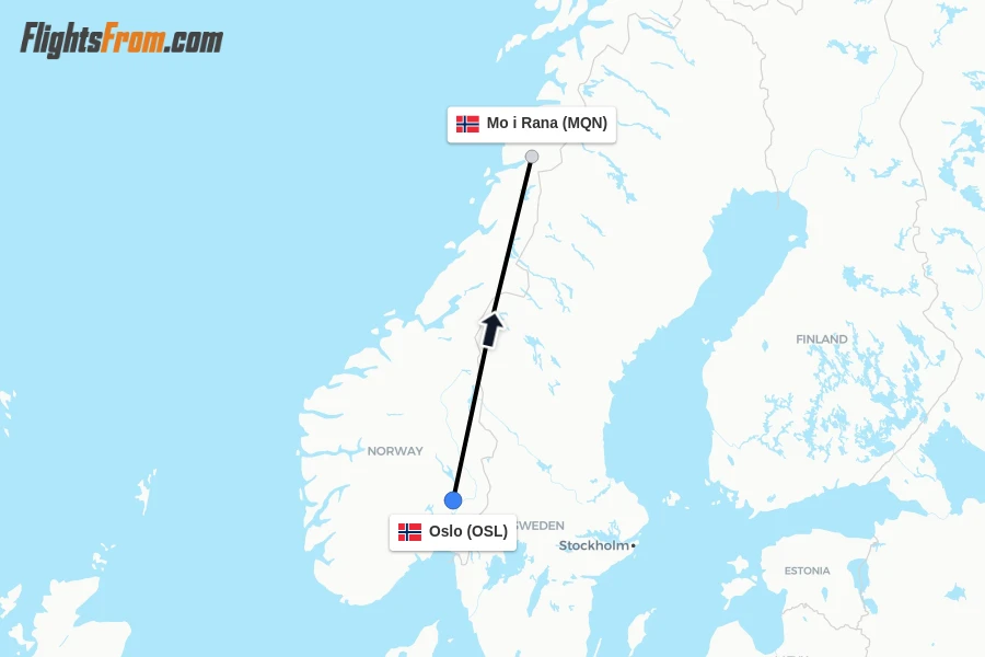 Flights from Oslo to Mo i Rana route map