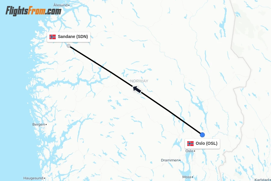 Flights from Oslo to Sandane route map