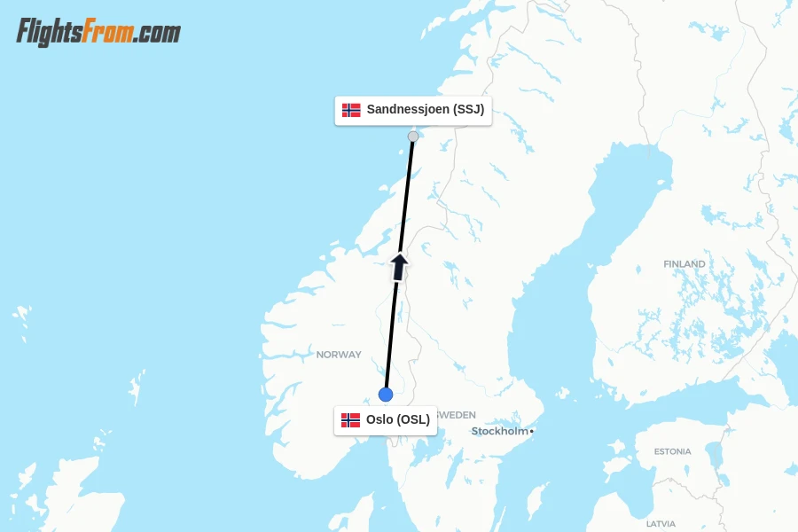Flights from Oslo to Sandnessjoen route map