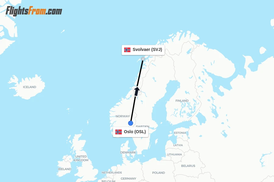 Flights from Oslo to Svolvaer route map