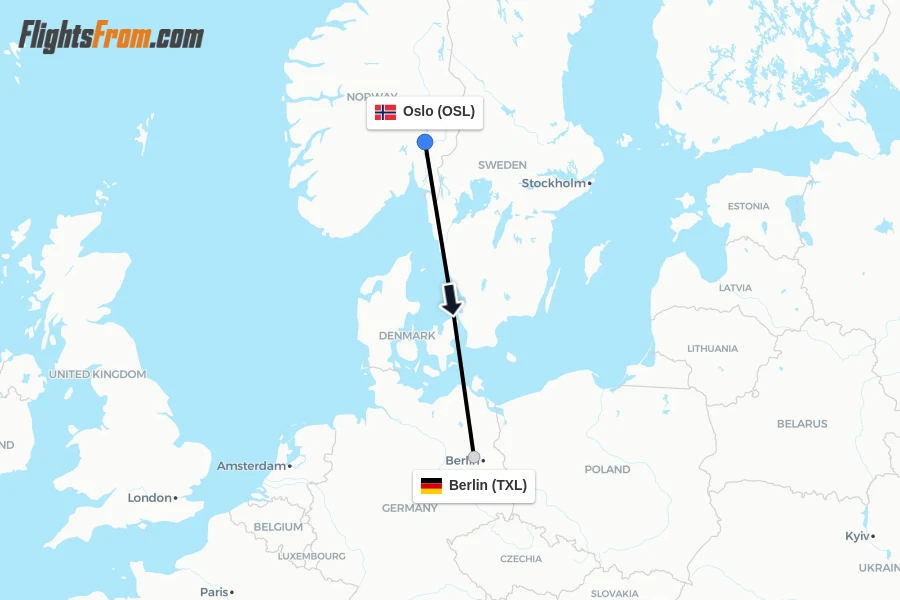 Flights from Oslo to Berlin route map