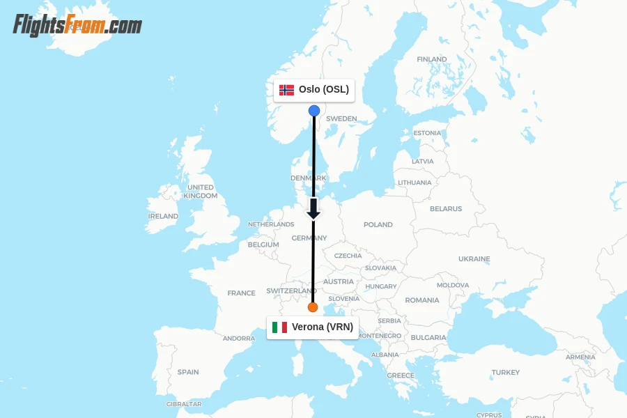 Flights from Oslo to Verona route map