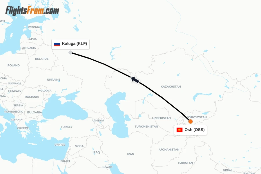 Flights from Osh to Kaluga route map