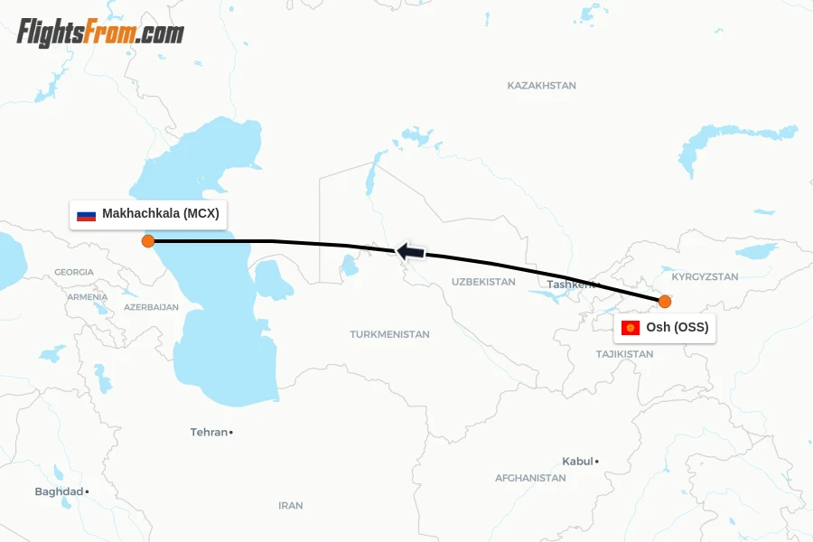 Flights from Osh to Makhachkala route map